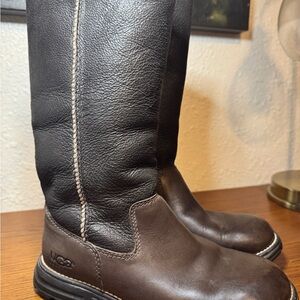 UGG Women’s Brown Brooks Water Resistant Leather Boots Tall